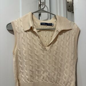 Ralph Lauren Women's Cream V-Neck Cable Knit Sweater